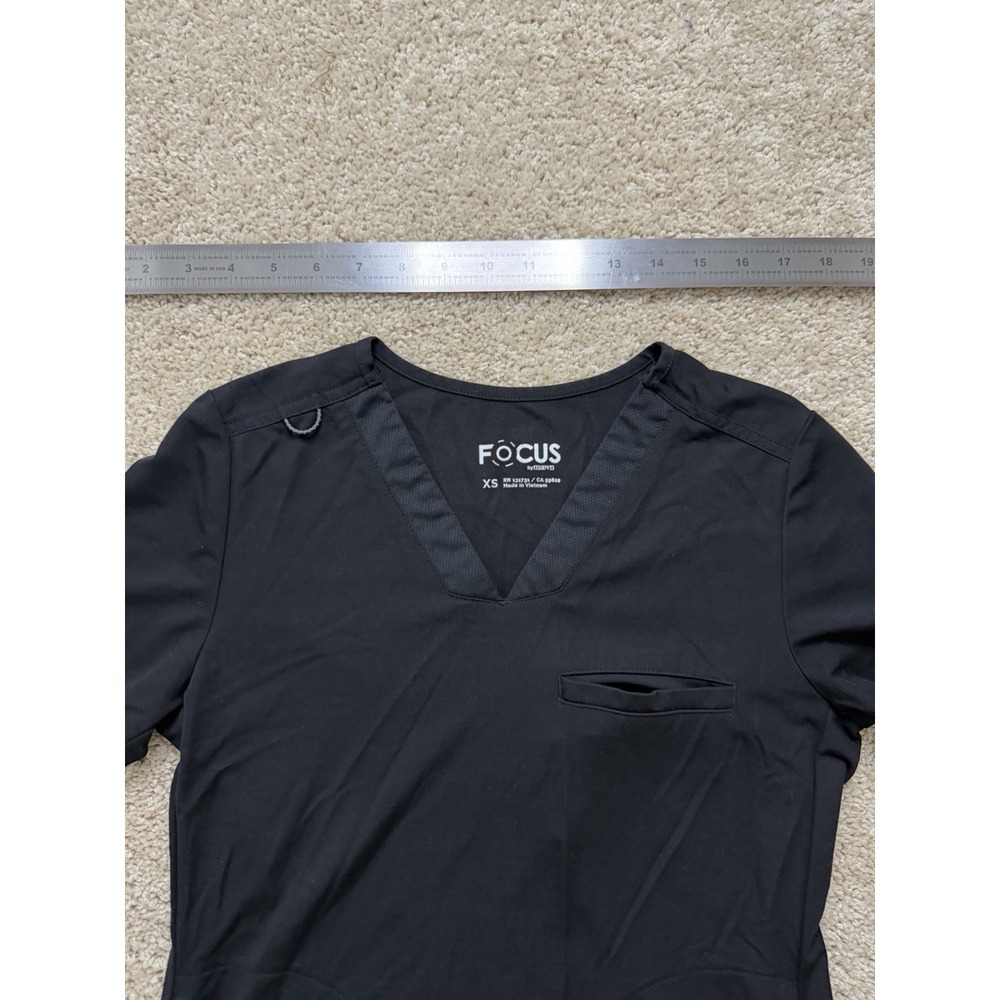 Maevn Focus Women's Black Banded V Neck Contrast Knit Scrub Top Medical XS - Picture 9 of 14